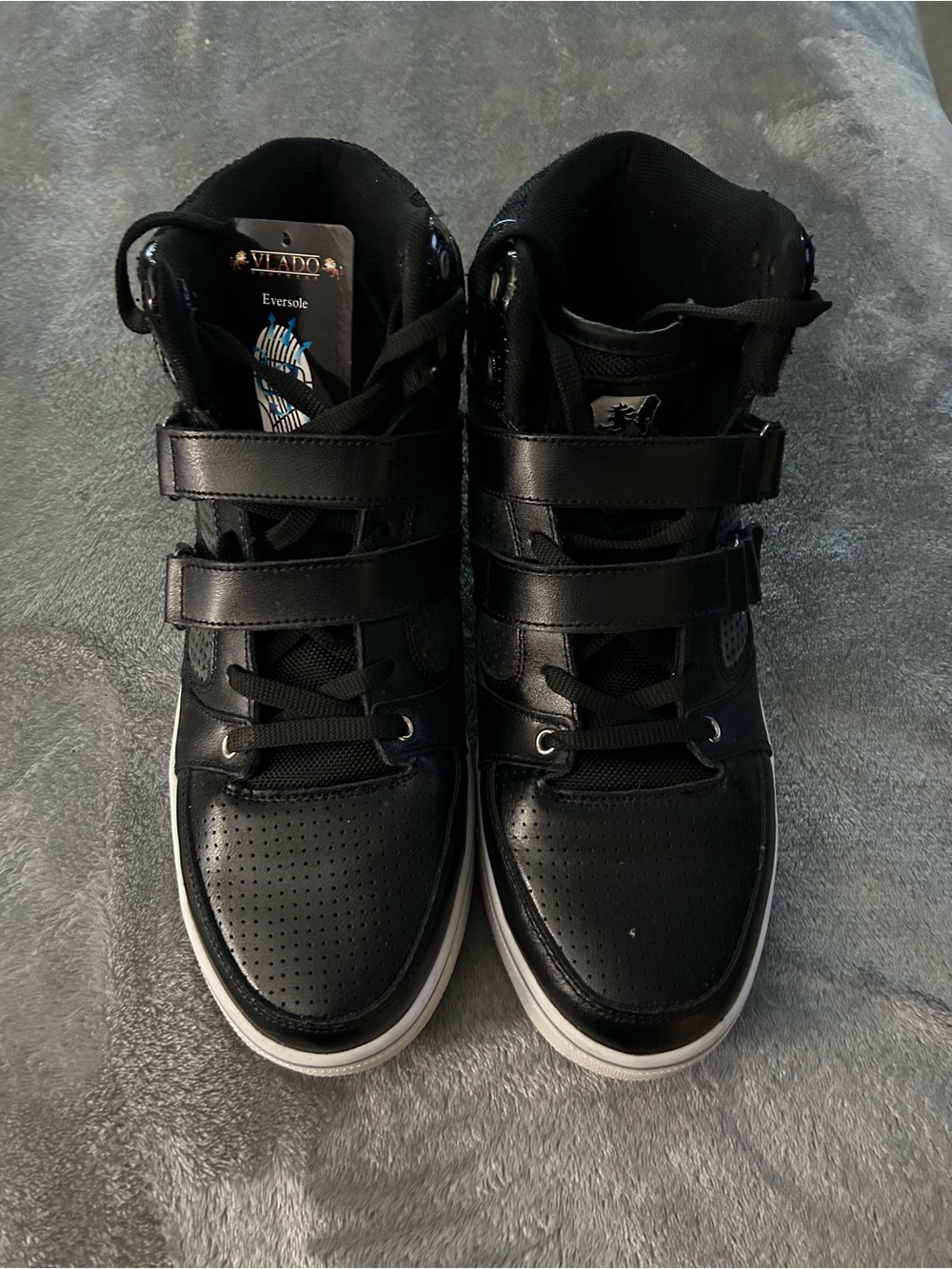 Men's Black High-Top Sneakers with Double Velcro Straps